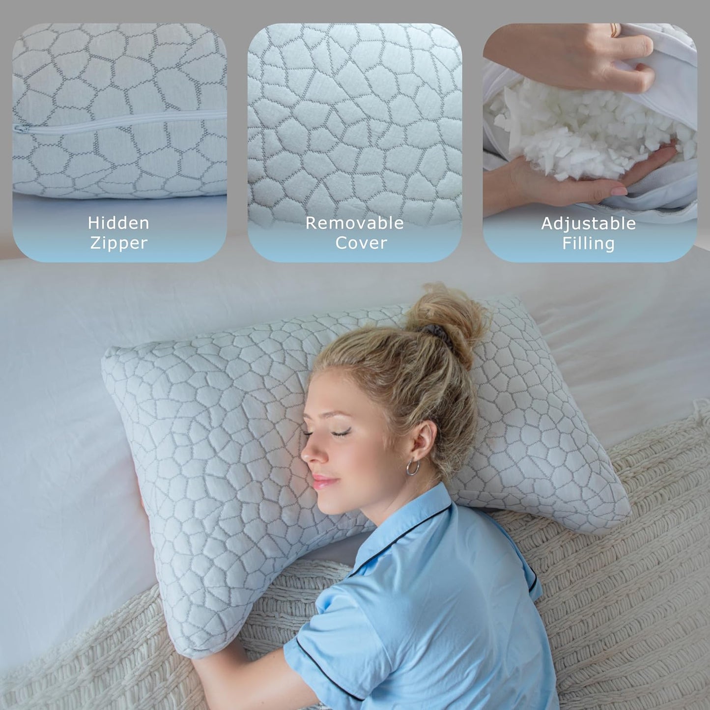 Pharmedoc Memory Foam Pillows - Side Sleeper Pillow - Curved Pillow - Arched - Neck Pillow for Pain Relief - Queen Bed Pillow 2 Pack - Adjustable