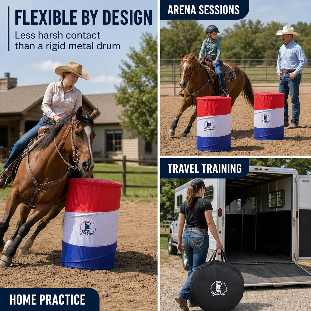 Pop Up Barrel Racing Training Barrels, Collapsible Set of 3