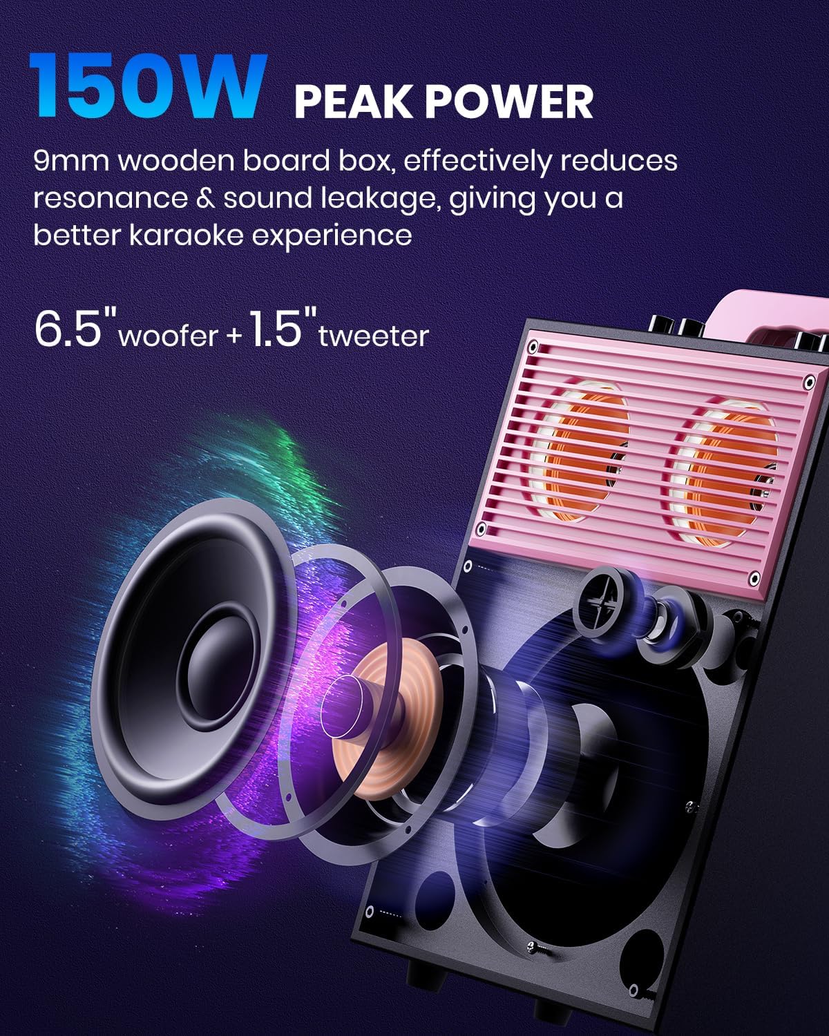 Moukey Karaoke Machine for Adults Kids Portable PA System Bluetooth Karaoke Speaker with 2 Wireless Microphones Party Speaker with Disco Light