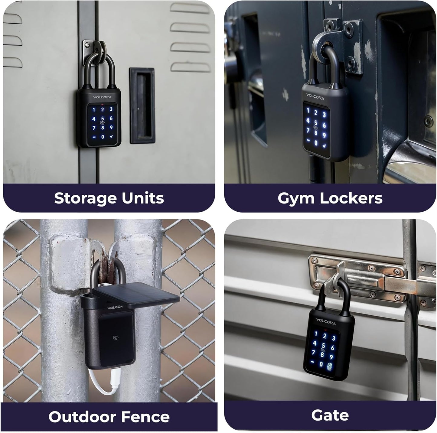 Volcora Fingerprint Padlock Smart Gym Locker Lock with Solar Panel, Electronic Digital Bluetooth App Smart Padlock with Keypad, Rechargeable Biometric Lock, Gate Lock, Short Shackle Short Shackle Padlock with Solar Panel