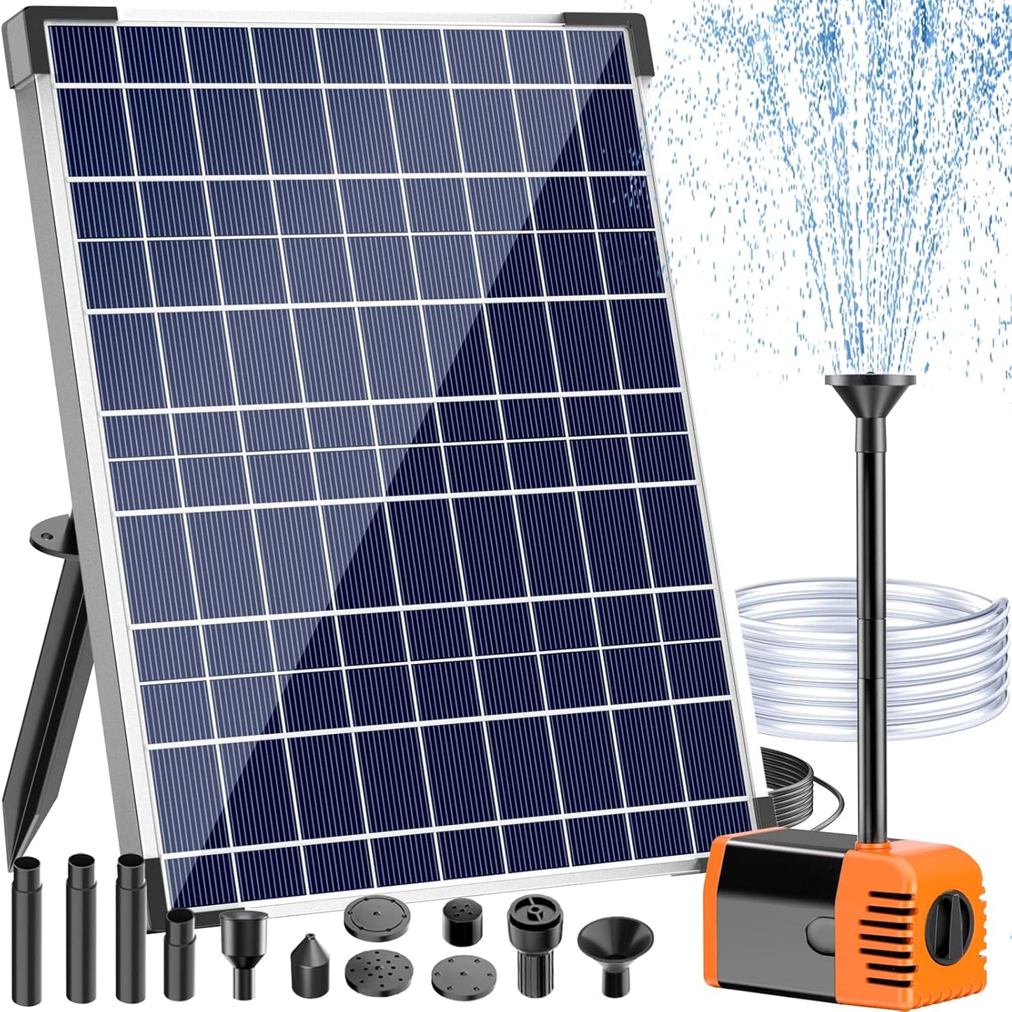 Antfraer 25W Solar Pond Pump, Solar Water Fountain Pump with 410GPH Adjustable Flow, Solar Water Pump with 7 Nozzles, 6.6ft Tubing, Dry Run Protection for Garden, Ponds, Waterfall, Fountain 25W Solar Pond Fountain