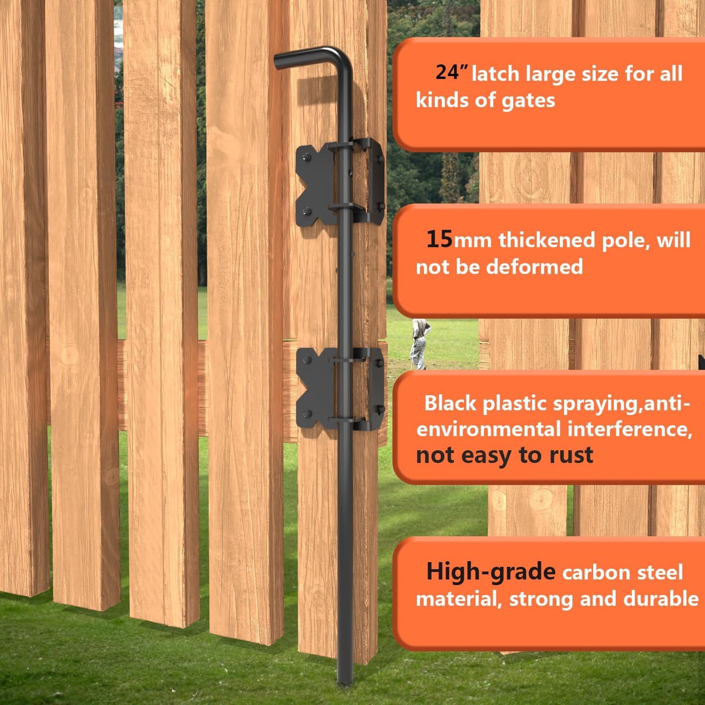 SANKEYTEW Self Closing Fence Gate Hinges, Latch, 24.01" Drop Rod - Easy to Install, Black Plastic Spraying - Extra-Thick Rod for Wood, Vinyl,