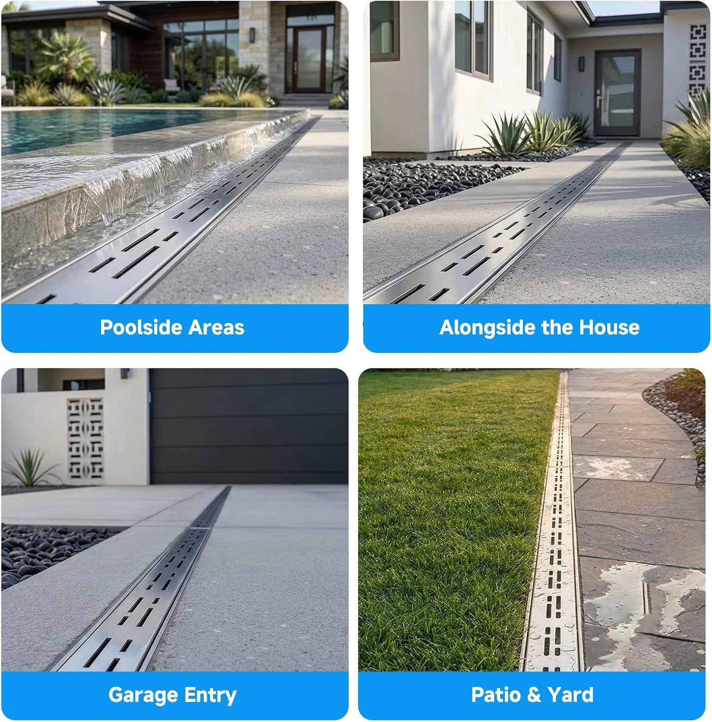 Channel Drain 1.97" W x 3.25 FT L x 2.76" H, 304 Stainless Steel Pool Deck Drain Channel with Connector for Pool Decks, Patios, Courtyards, Walkways and Pavers W1.25"H1.57"-3.3ft