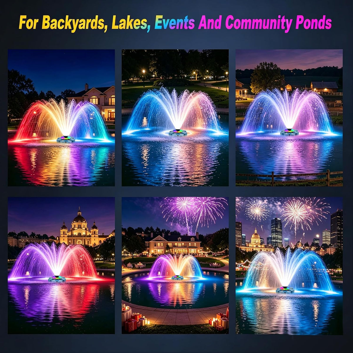 RELIY Pond Fountain Aerator 50W RGBW Fountain Light Upgrade Kit for, 10000LM 360-Degree LED Light Ring, 100FT Cord, IP68 Stainless Steel Pond Light for Lakes, Water Gardens