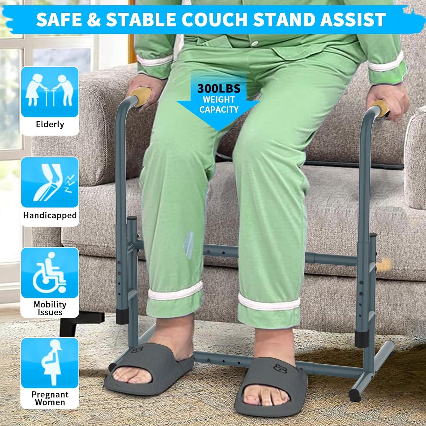 Adjustable Couch Chair Stand Assist for Seniors, Standing aid & Support Device with Wooden Handles, Chair Lift Assist Device for Elderly Mobility &