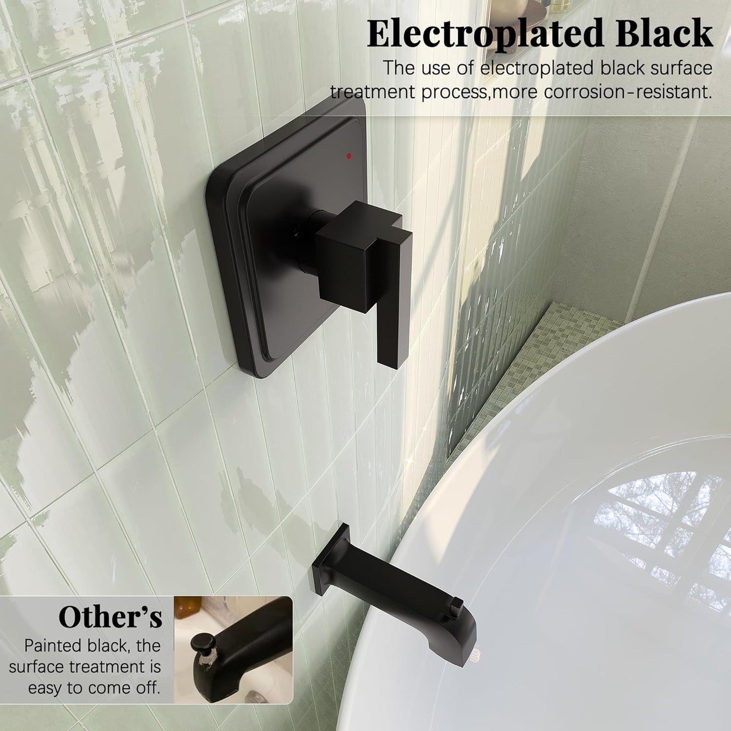Gabrylly Shower Faucet Set, Bathtub Faucet with 6" Rain Black Shower Head and Handle Set, Single-Handle Tub Shower Tr