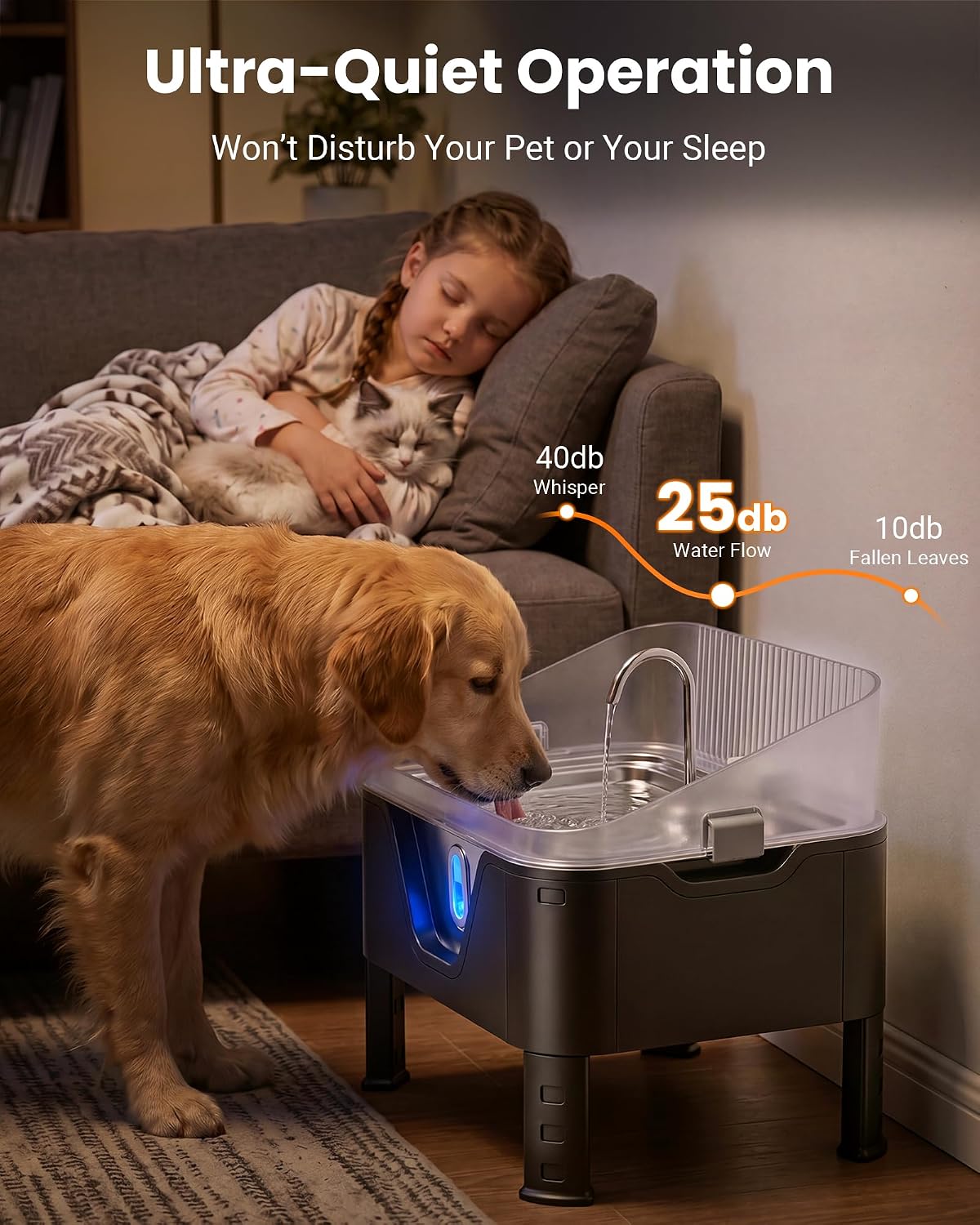 3.17 Gal Elevated Dog Water Fountain with Splash Guard, Cool Silver