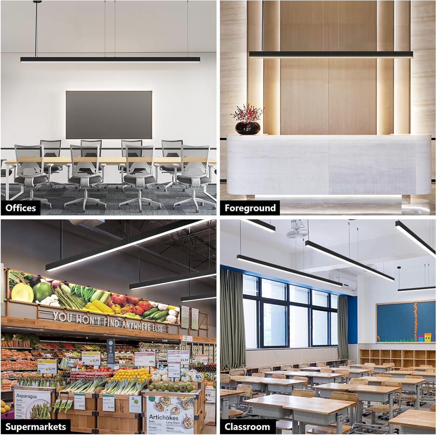 8FT Linkable LED Linear Light, 100W 100-130v Seamless Connection, 3000-6000K Color Changing, Dimmable