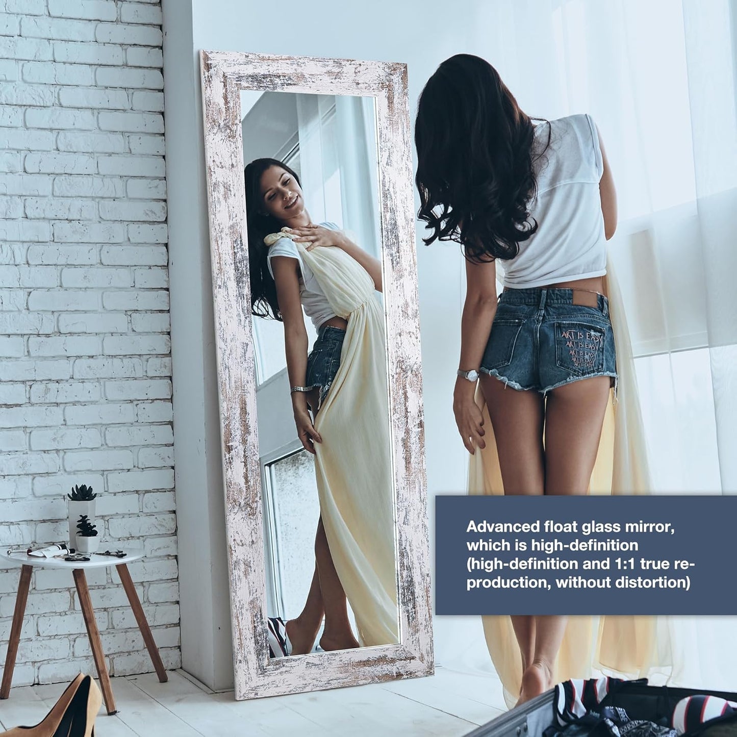 Full Length Mirror 61'x22' Floor Mirror Full Body Mirror Vintage Solid Wood Frame Large Wall Mounted Mirror Hanging or Leaning Against Wall Dressing