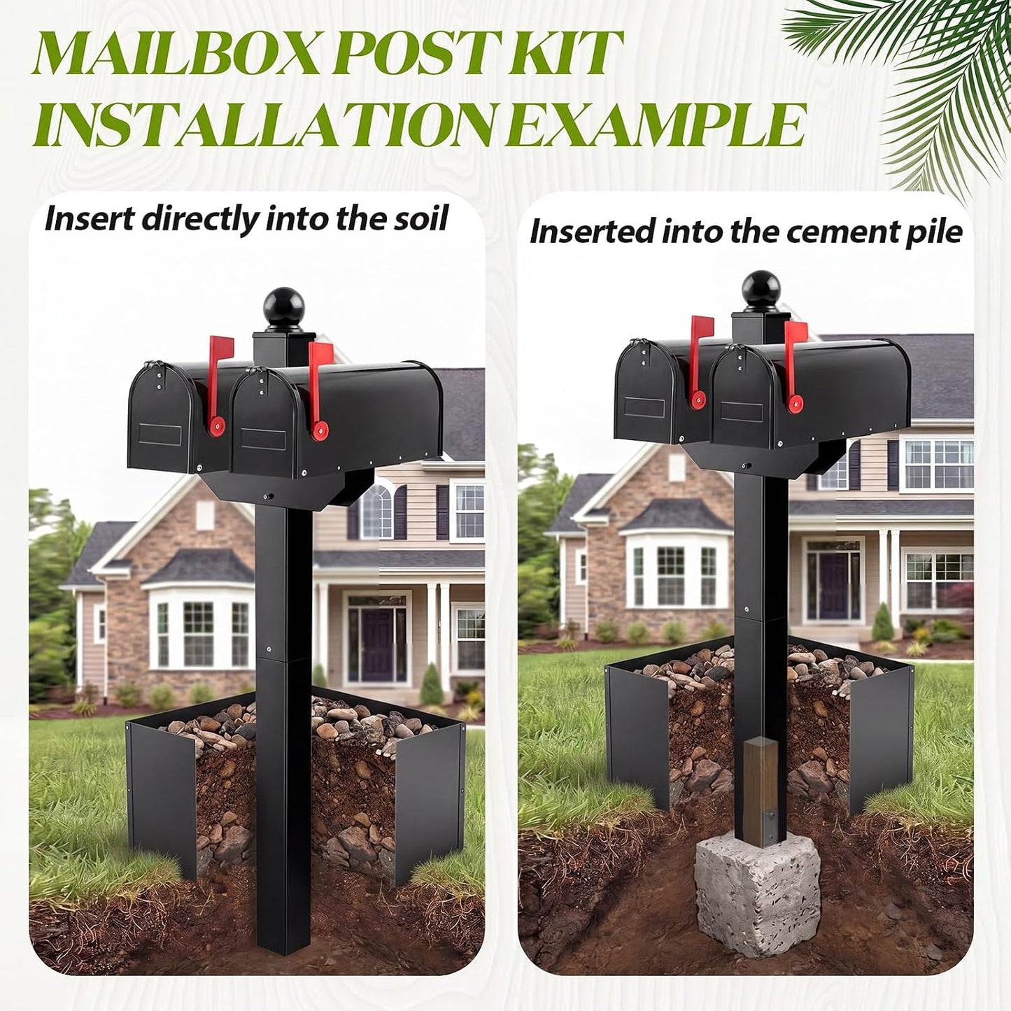 Colingmill Double Iron Mailbox Post with Planter Box for Outside, 65.35 x 4 x 4 Inch, Black Steel Mount for 2 Mailboxes, Heavy Duty Architectural Stand with Brackets (Mailbox Not Included)