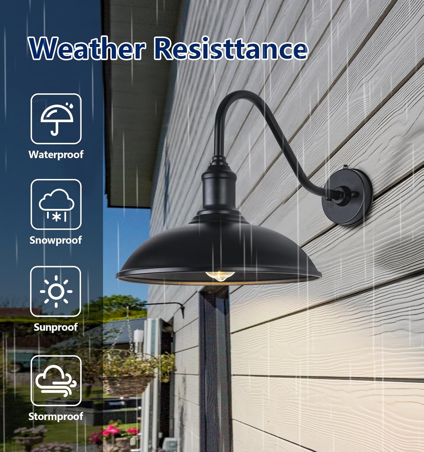 Ytzlvw Large 15" Outdoor Gooseneck Barn Light Dusk to Dawn, Wall Mounted Classic Waterproof and Rust Resistant Exterior Light Fixture for