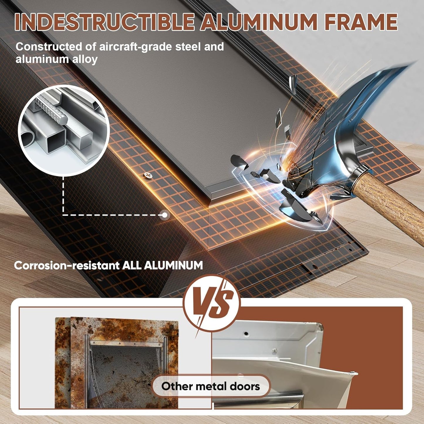 3 Flap Doggy Door, All Aluminum Alloy Dog Door for Wall, Medium Doggie Door Heavy Duty