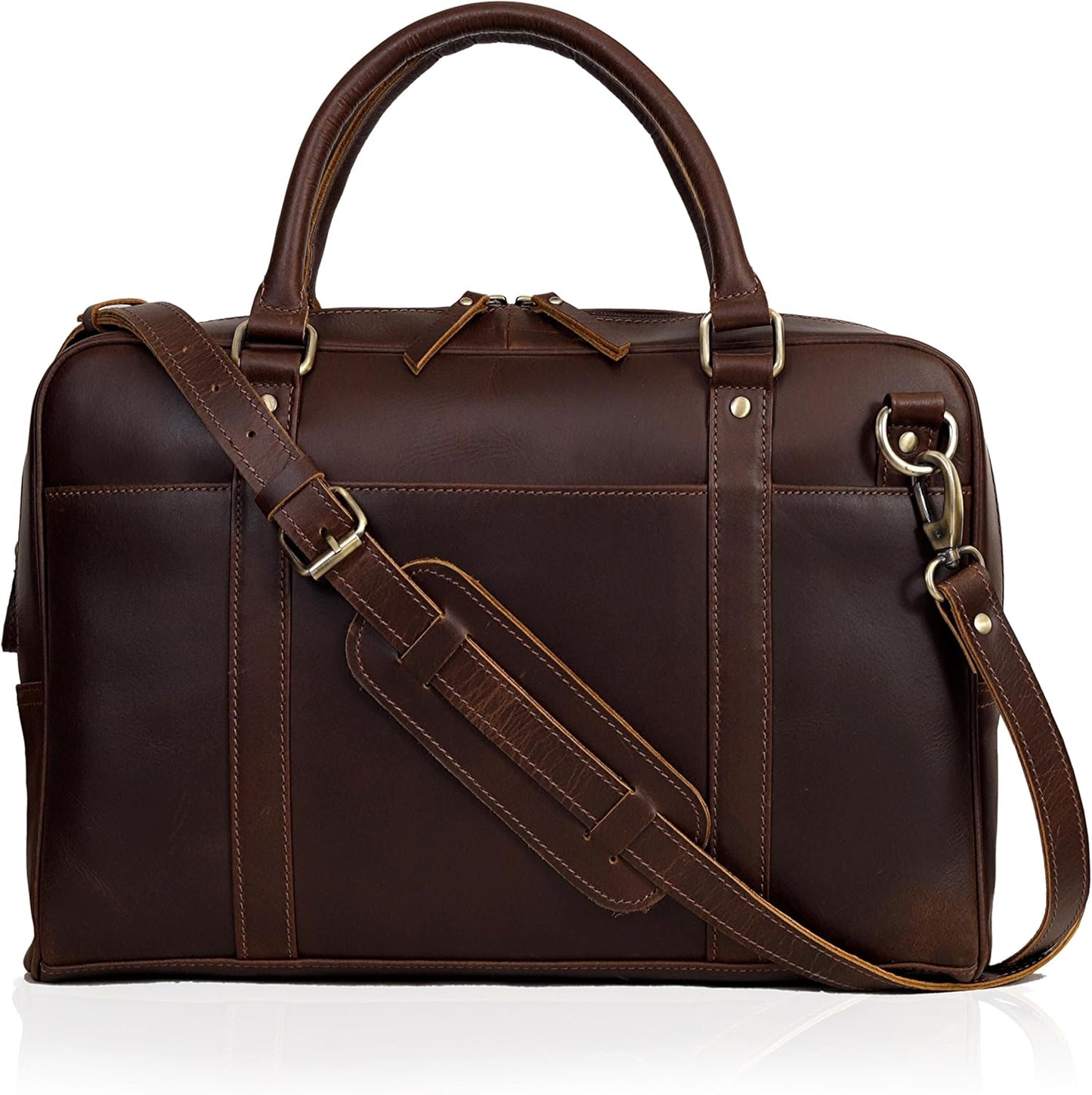 Leather Laptop Briefcase - Full Grain Cow Leather Computer Bag for Men and Women