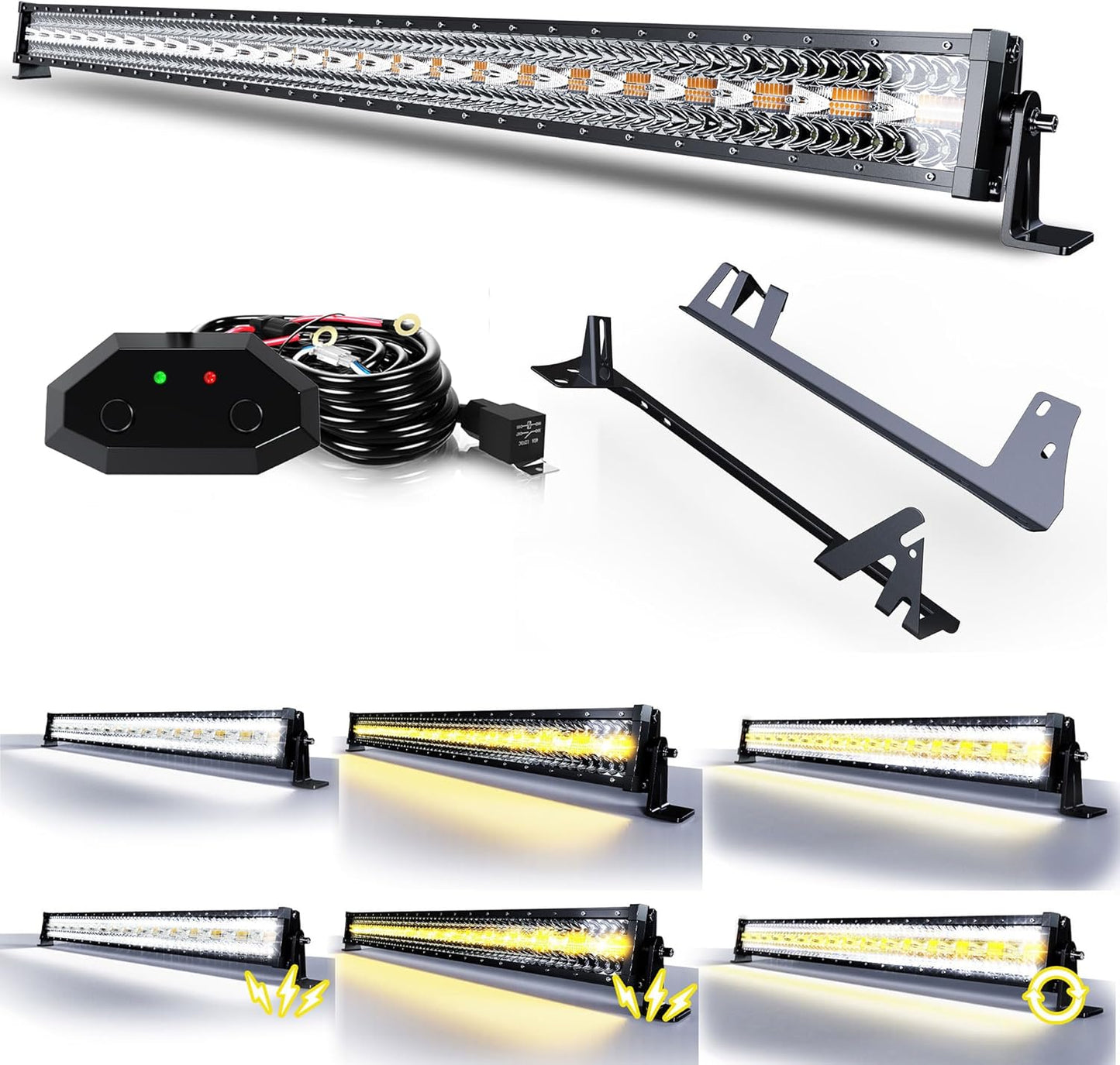 52 Inch 300W LED Light Bar White/Amber Flasing Strobe