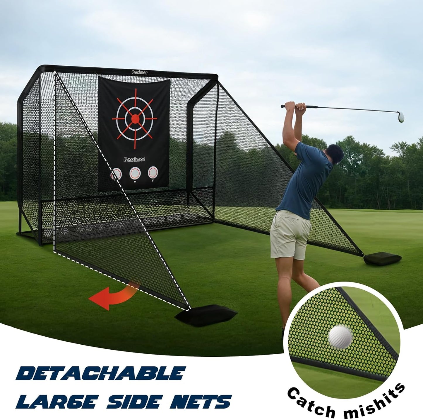 Golf Net Practice Hitting Net Golf Cage,10x7ft Heavy Steel Frame with 2 Net Side Barriers,for Backyard Driving Chipping Swing Training, Home Golf