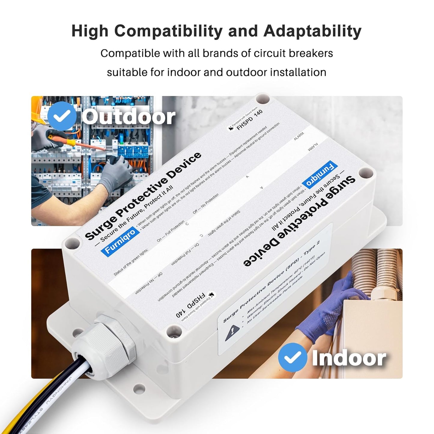Whole House Surge Protector, FHSPD140 Whole Home Surge Protector, 140,000 Amps, 120/240V Whole House Surge Protection Device
