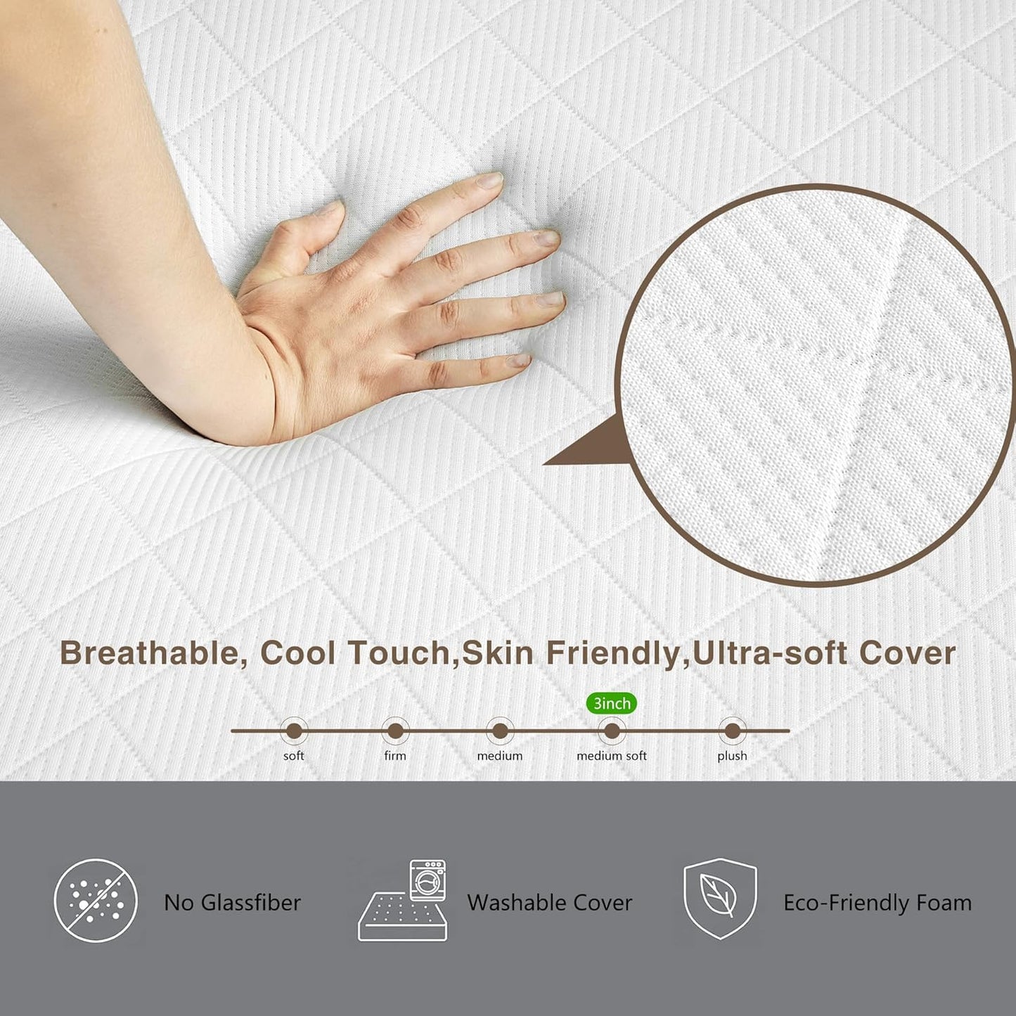 Cistny Memory Foam Mattress Topper California King Size, Cooling Mattress Topper for Back Pain Pressure Relief, Non-Slip Bed Topper, Breathable
