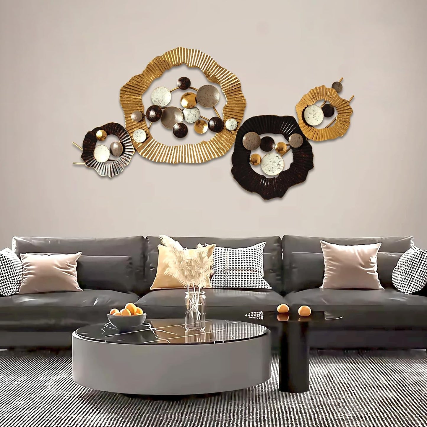 Wall Art Metal Wall Sculptures Wall Decor Modern black white Petal Abstract Minimalist Wall Art Rustic Nature Wall Decor Large Size 52' 29' For