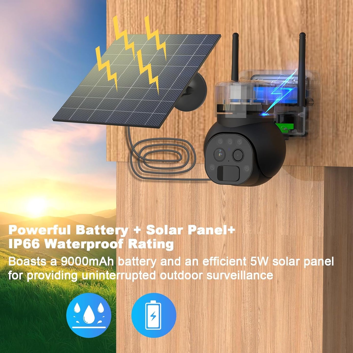4G LTE Secuiryt Camera with 12X Hybrid Zoom, Dual-Lens Solar Power CCTV Camera with 9000mAh Battery,300MB Sim Card, 5W Solar Panel,PTZ 360 View