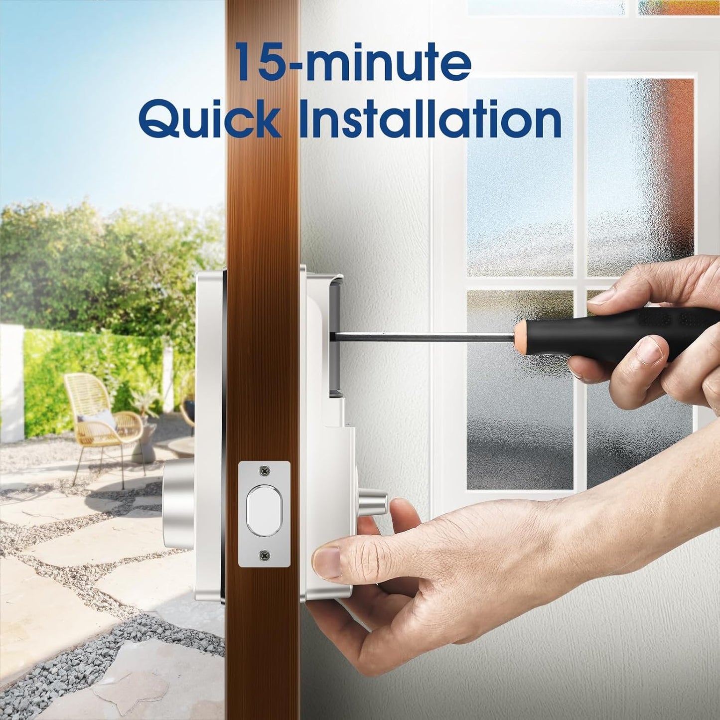 ELAMOR Keyless Entry Door Lock, Smart Front Door Lock with App Control, Bluetooth Fingerprint Door Lock, Touchscreen Keypad,