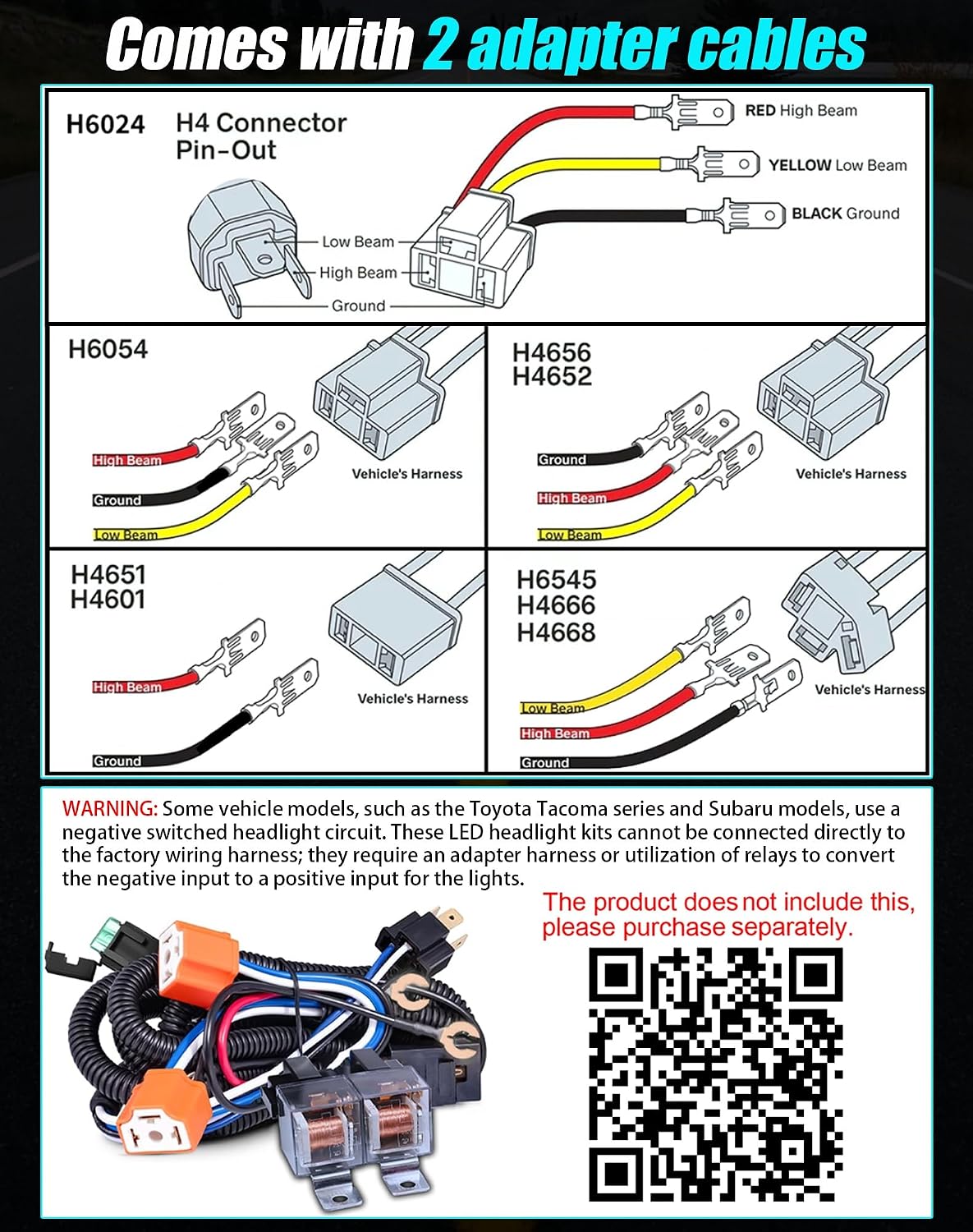 H6024 Glass Round Headlight Housings and H4 Light Bulbs | 6014, 6015, 6016, 7 Inch OEM Style Original Classic Look Conversion Assembly Pair Kit with 2 Adapter cables
