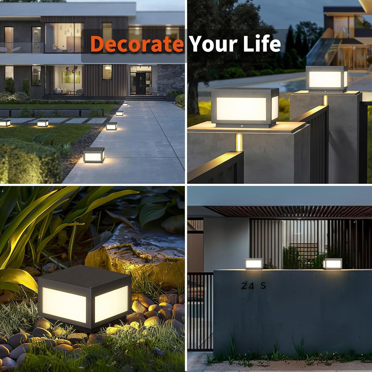 VZVI Modern Post Light, 9.84" Pillar Lights Outdoor IP65 Waterproof Fence Cap Deck Lamp, 3000K Luxury LED Column Lights Hard Wired Landscape