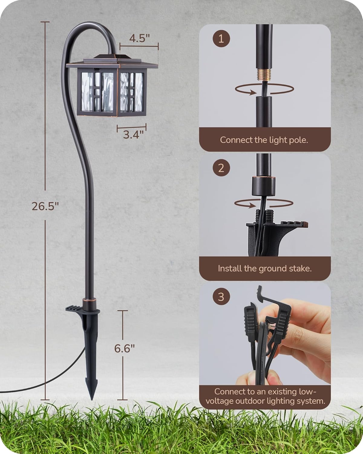EDISHINE Low Voltage Landscape Lighting, 3.4W 155LM Oil-Rubbed Bronze Outdoor Landscape Path Lights for Garden Driveway, Die-Cast Aluminum, 50,000H Integrated LED, 4-Pack