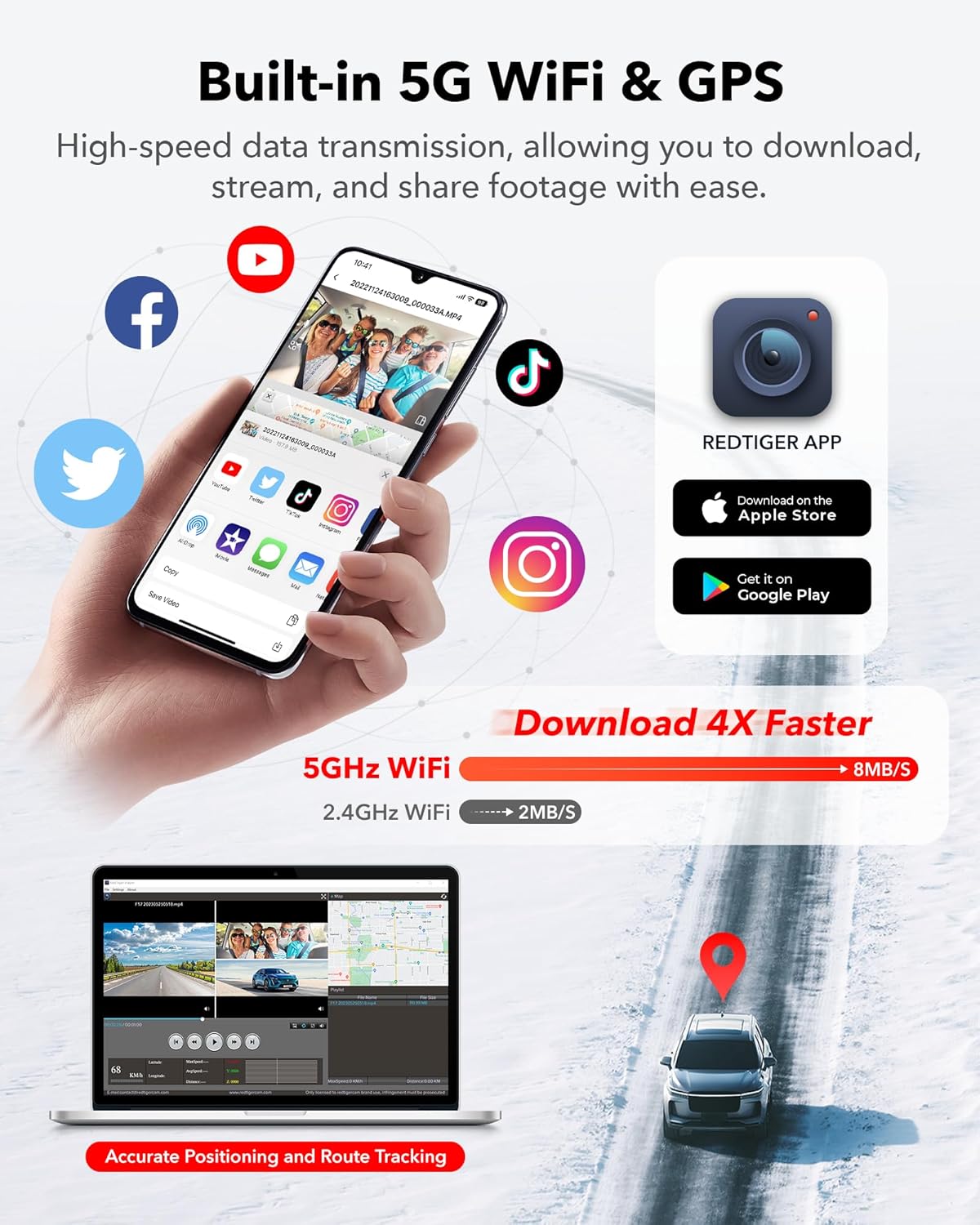 3 Channel Dash Cam, 4K+1080P+1080P Front and Rear Inside Triple Car Camera