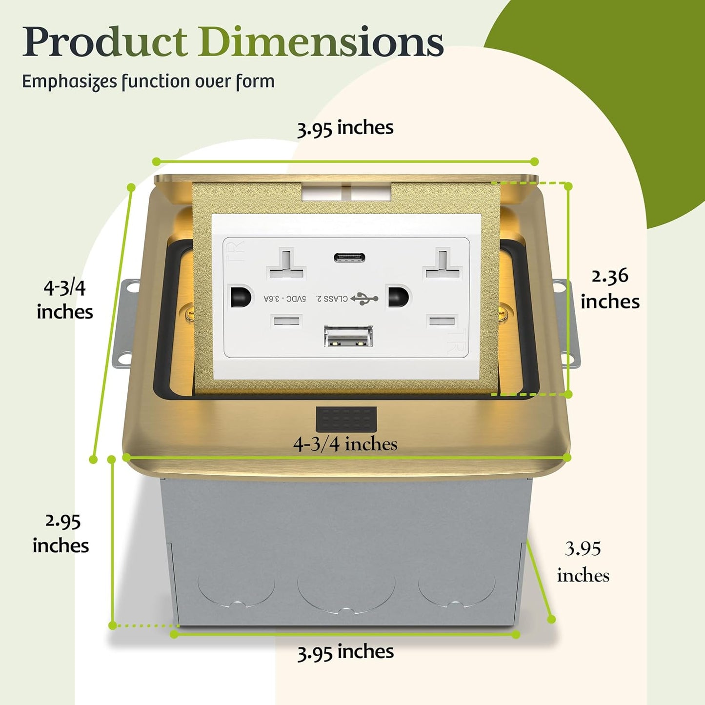 Soft Pop-Up Square Floor Box Kit, 4. 75' x 4. 75' x 2.95', 3.6Amp Type C USB Outlet, 15A Tamper-Resistant