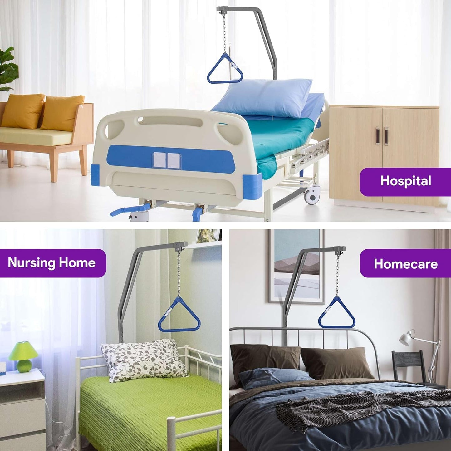 Medical Trapeze Bar for Bed Mobility - Long Term Care Trapeze Bar Set with 350 lb. Weight Capacity - Bed Pull Up Assist for Elderly and Bedridden