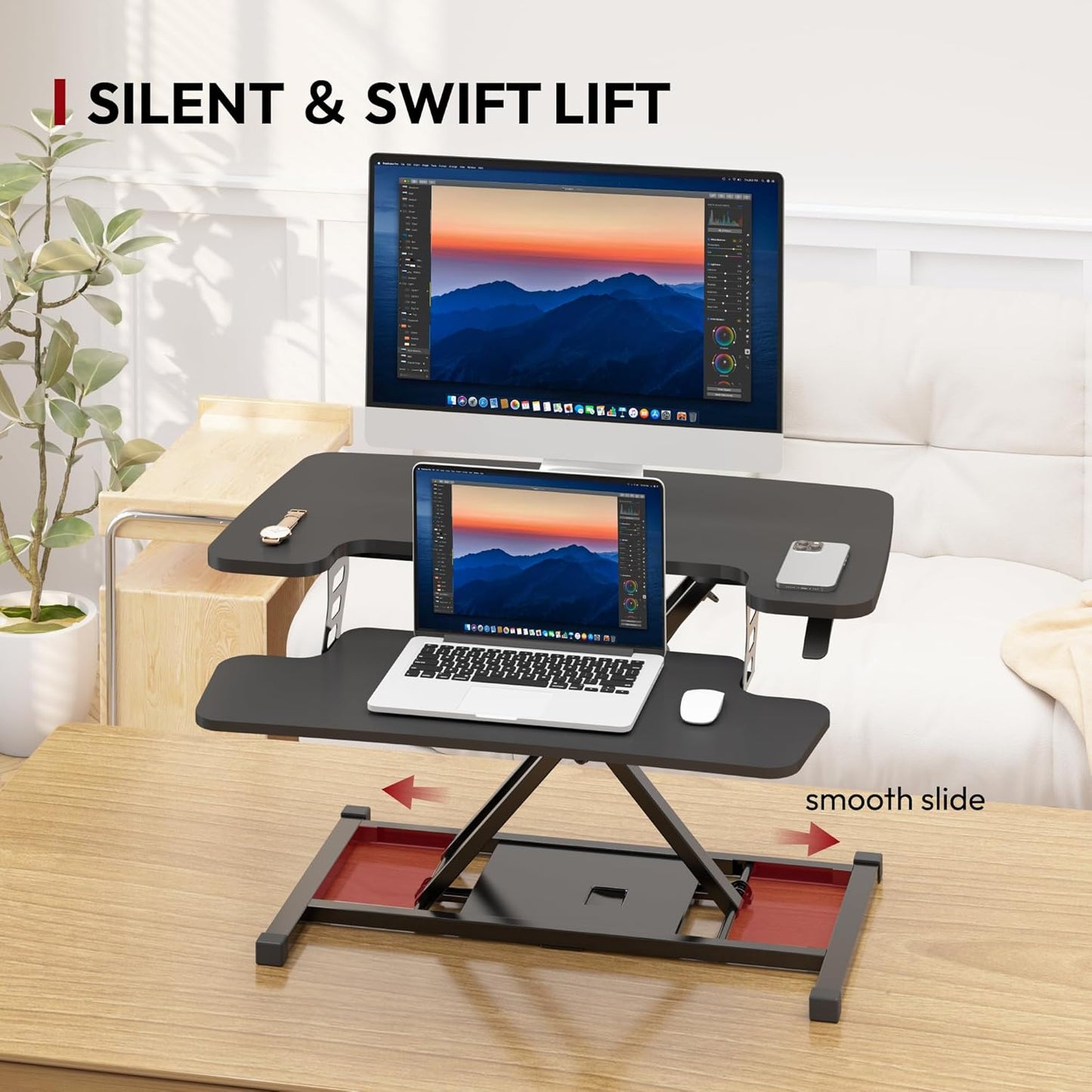 Height Adjustable Standing Desk Converter 32 inch, Switch Sit to Stand Computer Riser
