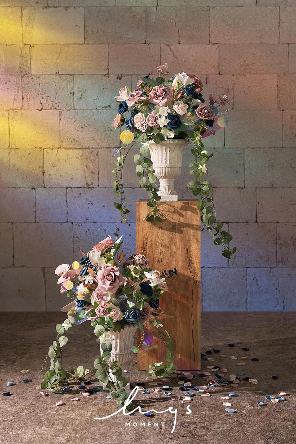 Ling's Moment 41" Tall Free Standing Artificial Flowers Arrangements 2 pcs Wedding Arch Altar Stage Decorations Dusty