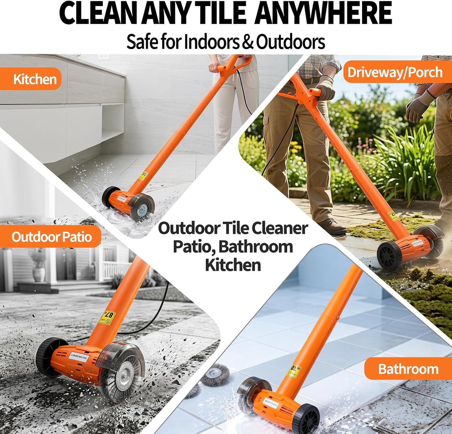 Electric Stand-Up Grout Cleaner 2-in-1 Wire & Hard Brush – Heavy-Duty Floor Scrubber for Tile, Bathroom, Kitchen & Outdoor Weed Cleaning – Ergonomic 13FT Cord Deep Cleaner for Ceramic & Patio Floors