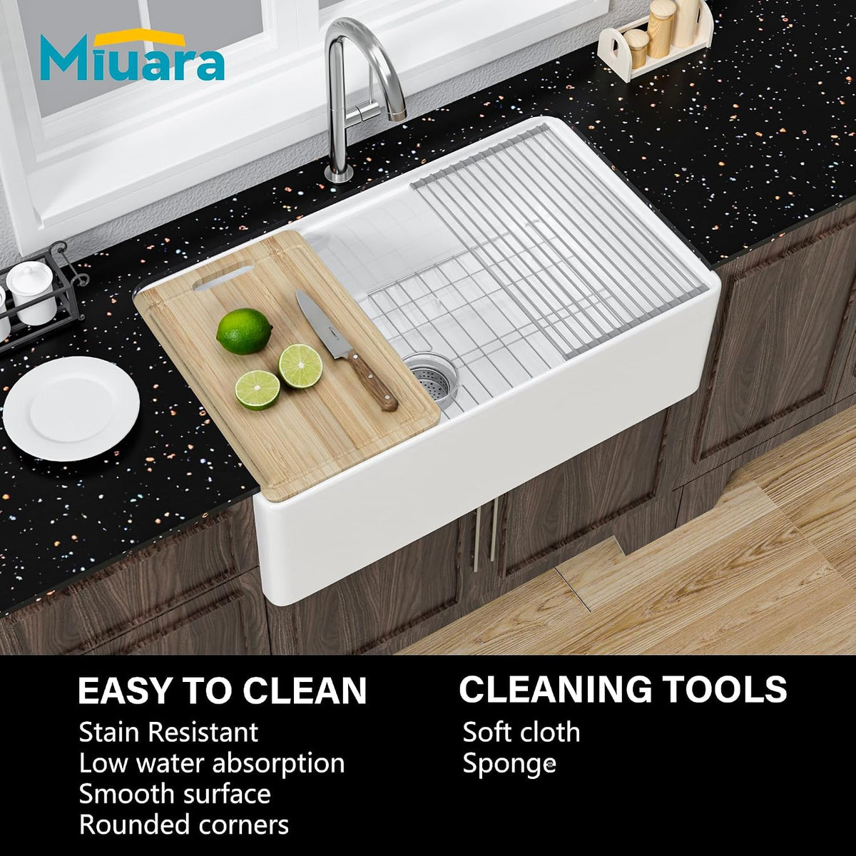Miuara 31 x 18 Inch White Apron Front Farmhouse Workstation Kitchen Sink