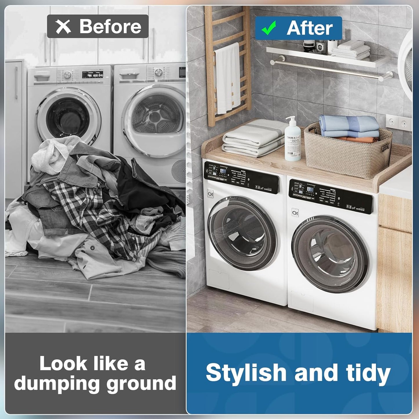 Washer Dryer Countertop 27.5" W x 54" L Laundry countertop for Storage and Organization with Edge Rails, Oak (O