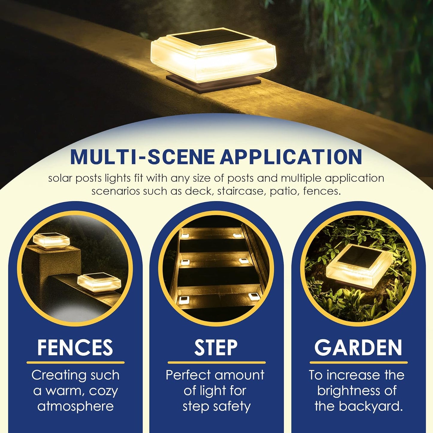 Solar Outdoor Post Cap Lights 25 lumens for Fence Deck or Patio,30 LED Bright Post Lights for 4x4,5x5,6x6 surfaces
6 Pack,Warm White
