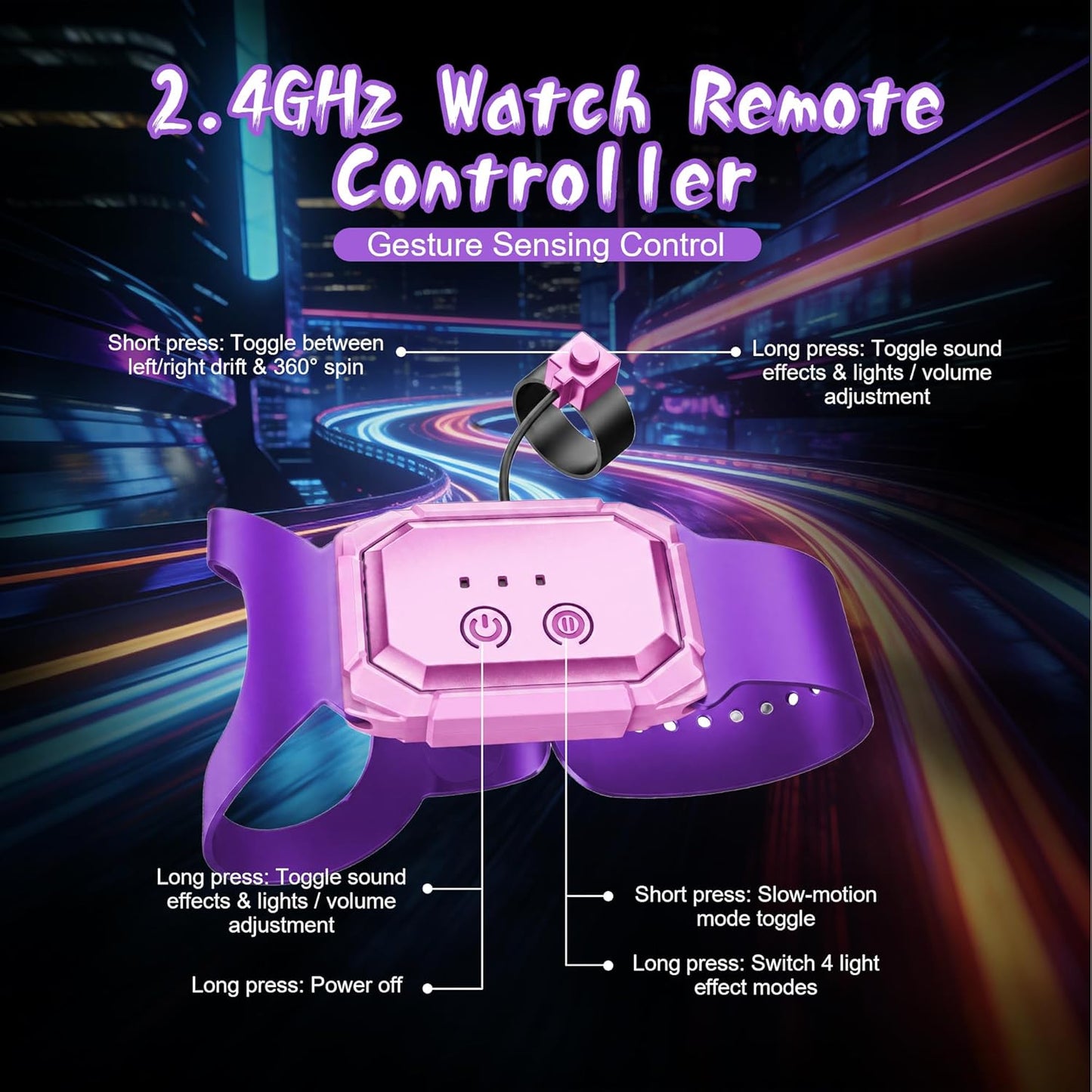 Gesture Sensing RC Drift Car, Pink, Hand Controlled Stunt Remote Control Car for 6-12 years of age, with Mist Spray, LED Light Wheels & 360° Spin, 2.4GHz 50 Min Play Dual Batteries, Hobby Toy Birthday Gift, Pink