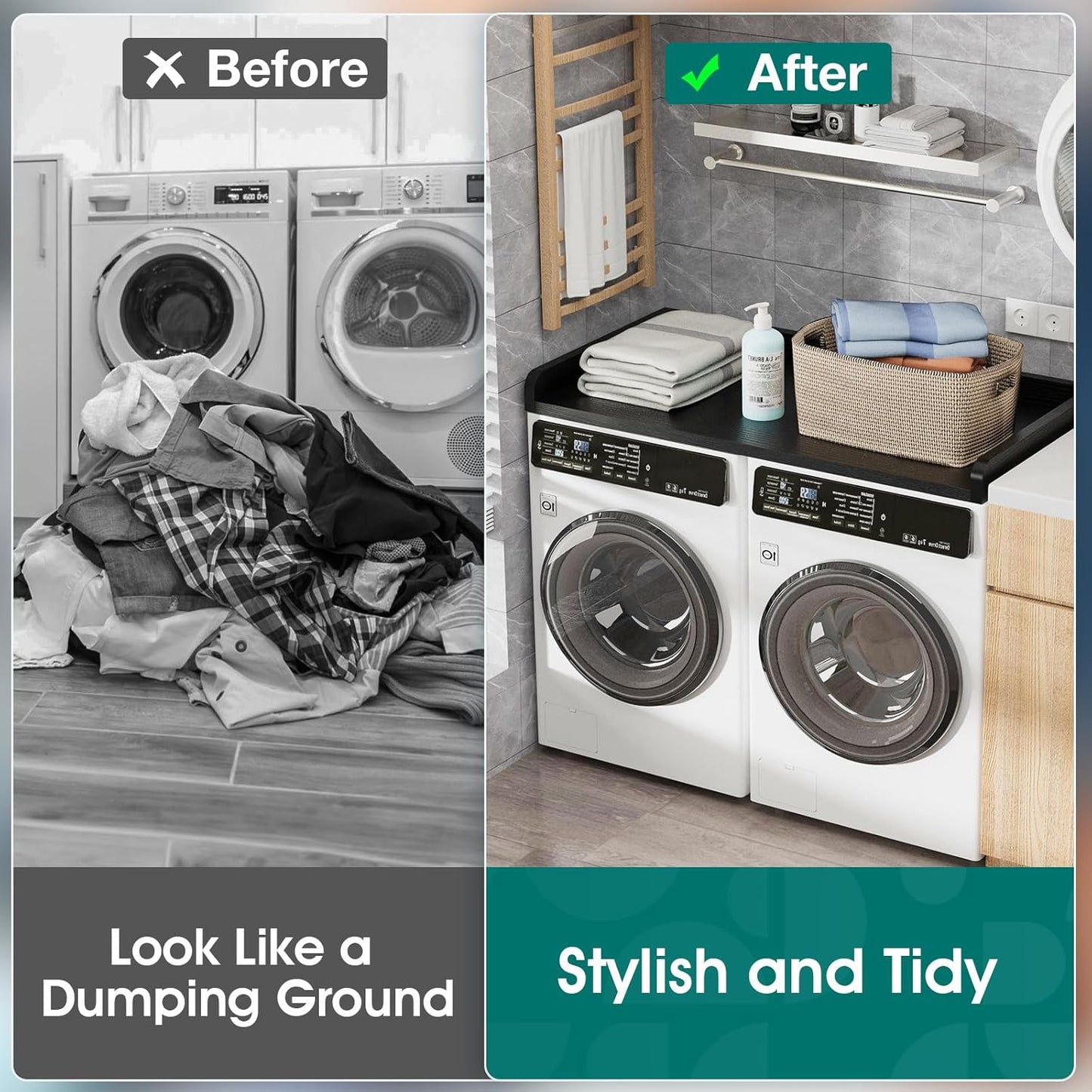 Washer Dryer Countertop, 27.5" Depth x 54" Width, Washer Dryer Wood Top for Laundry Room Organization, Particle Board Countertop with Edge