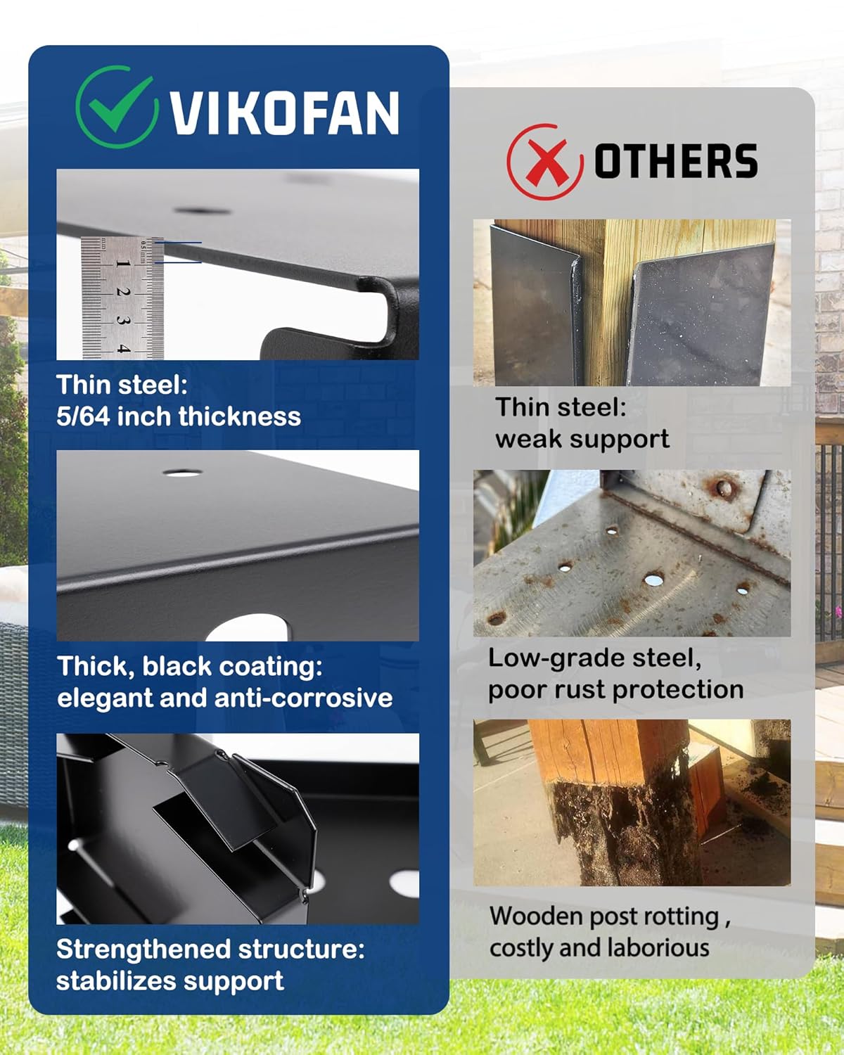 vikofan Nominal 8x8 Post Base for Concrete, 1-Inch Standoff, Deck Post Base, 8x8 Post Bracket Anchor, Adjustable Gazebo Pergola Brackets Kit Black,
