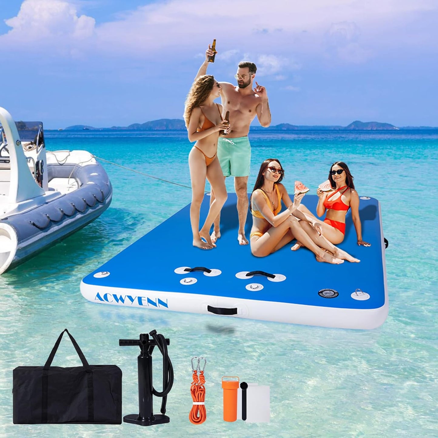 5 x 6 FT Inflatable Floating Dock for Lake, Inflatable Dock Platform with Non-Slip Surface