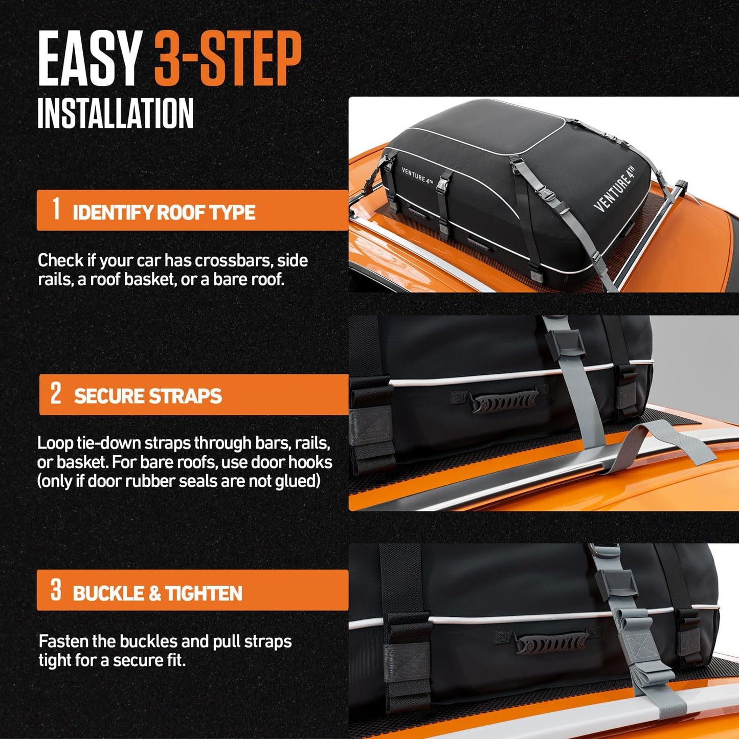 Rooftop Cargo Carrier, 21 Cubic Feet Waterproof Car Roof Cargo Bag with Tie-Down & Compression Straps, Fits Most