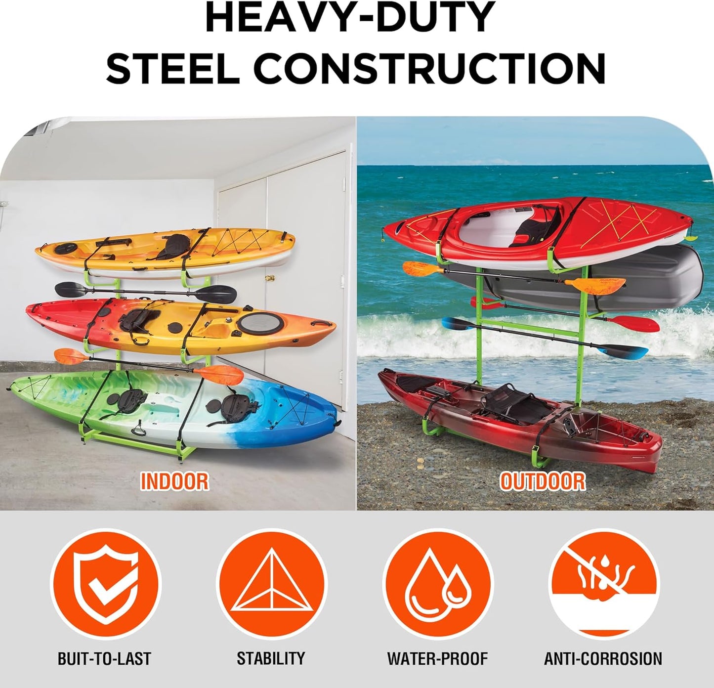 Rockland Kayak Storage Rack, 300 LBS Capacity for 3 Kayaks, 48'x 56' x 82', Heavy Duty Freestanding Kayak