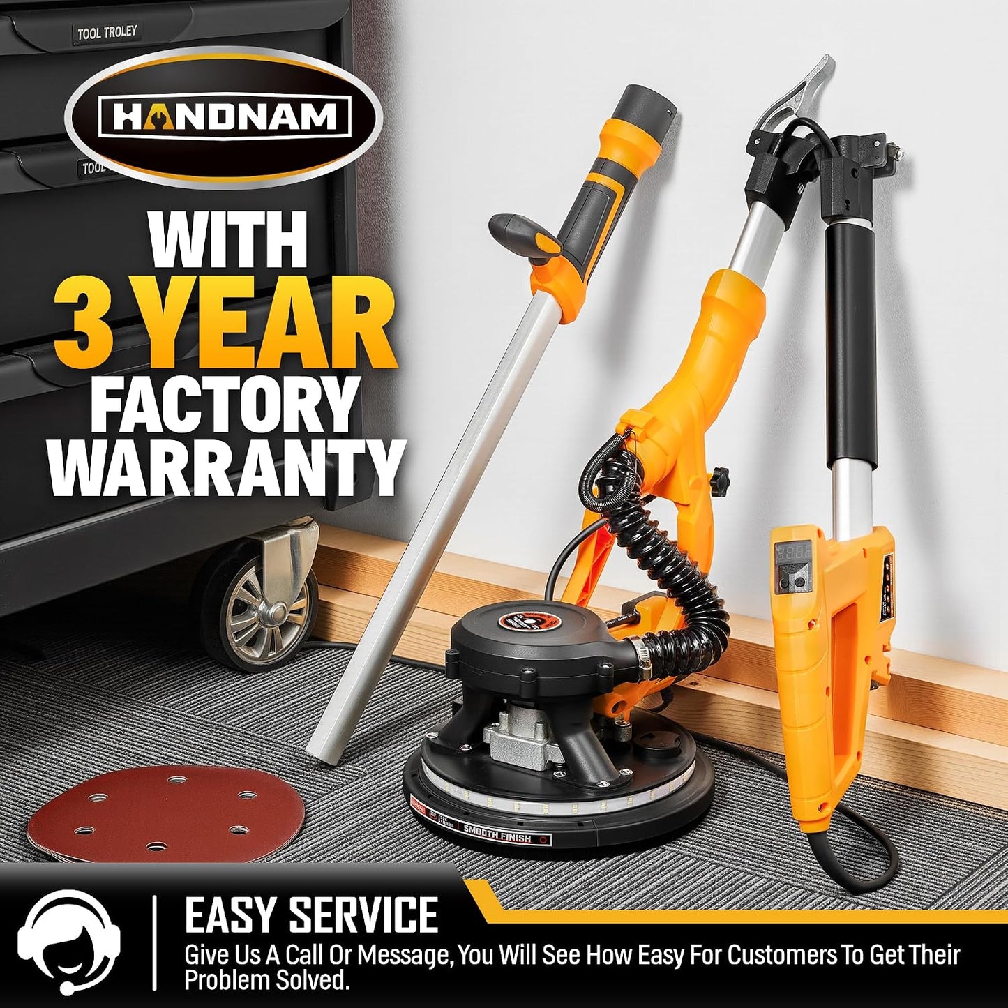 Electric Drywall Sander, 8.5A Drywall Power Sander with Vacuum Dust Collector, 9 Variable Speed 800-2100RPM, LED Light, Dustless Wall Sander for Drywall, Popcorn Ceiling