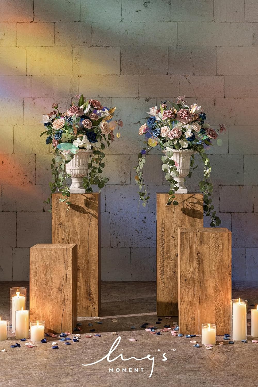 Ling's Moment 41" Tall Free Standing Artificial Flowers Arrangements 2 pcs Wedding Arch Altar Stage Decorations Dusty