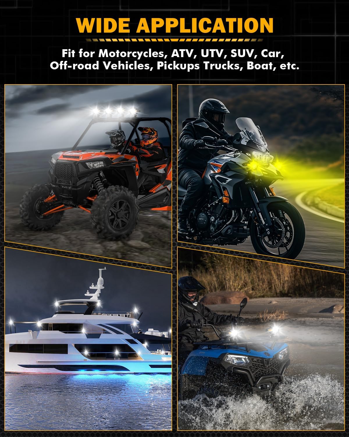 Auxbeam Motorcycle LED Fog Lights Auxiliary 8 Modes White/Amber Dual Color Strobe Switchback 3 Inch