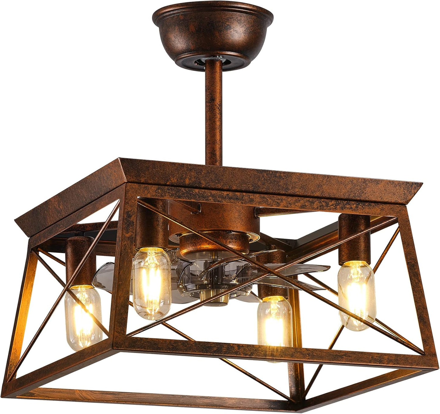 TRIBILLION Farmhouse Caged Ceiling Fan Light with Remote,Low Profile Ceiling Fan with Lights, Flush Mount Ceiling Light for Bedroom, Living Room