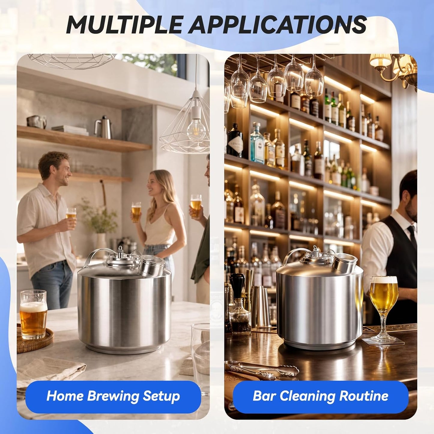 1.6 Gallon / 6 L Kegerator Cleaning Kit, 304 Stainless Steel Beer Line Cleaning Can with a D Couplers and Non-Slip Gloves 1.6 gallon (6L)