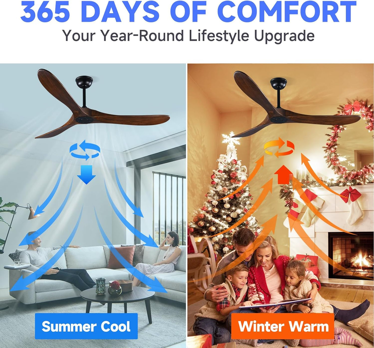 Fanawi 60" Farmhouse Ceiling Fan with Remote Control, Wood Ceiling Fan without Lights for Indoor/Outdoor - Modern Design, P