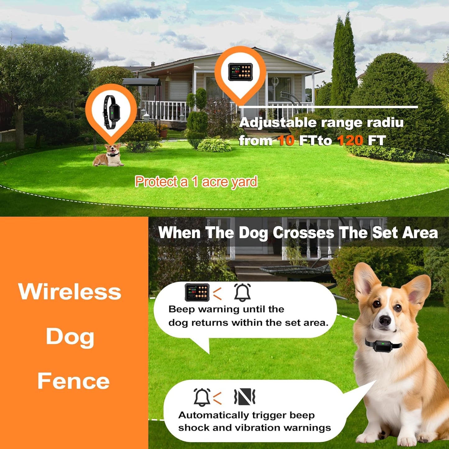 High-Precision Radar Wireless Dog Fence, Wireless Dog Fence System, Wireless Fence for Dogs, Electric Dog Fence Wirele
