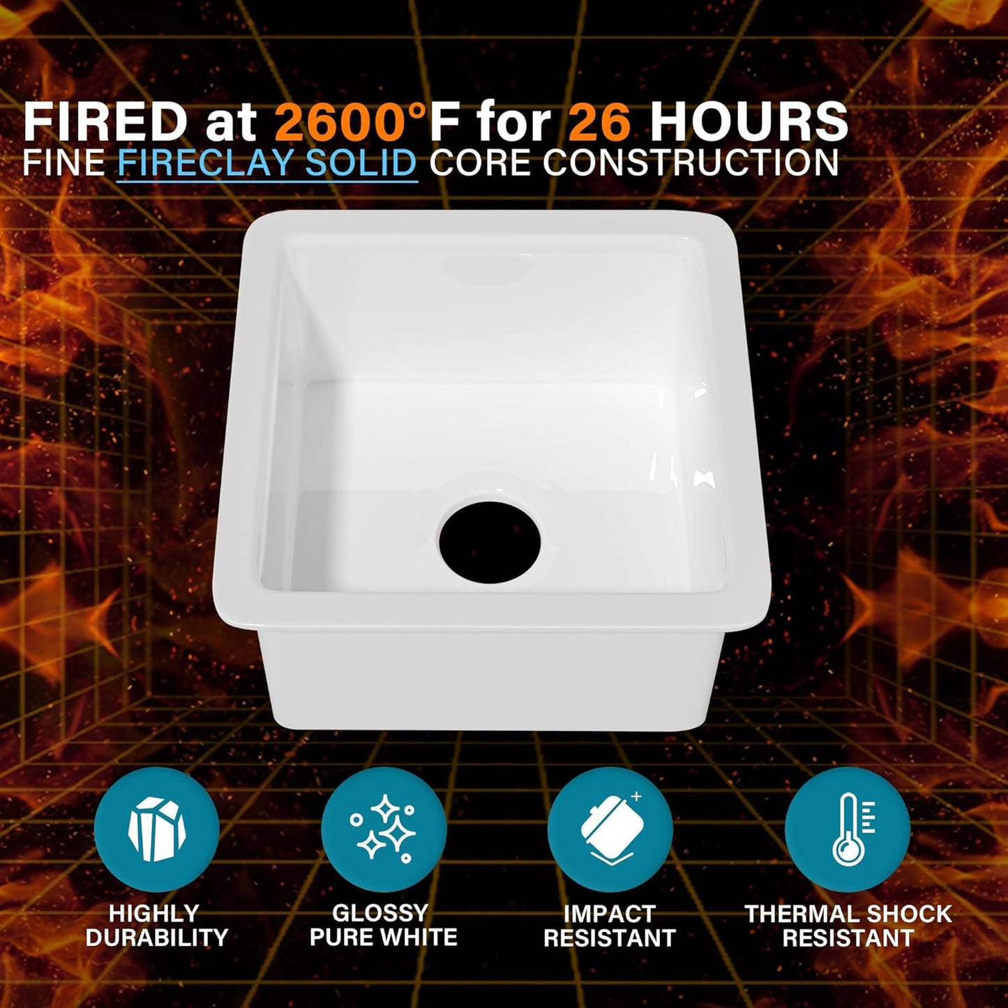 White Undermount Kitchen Sink 18 x 18 Inch, 9' High Small Wet Bar Sink Drop In, Fireclay Prep Sink Single Bowl,